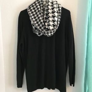 Black long sweater with detachable infinity scarf